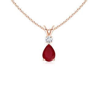 6x4mm AA Ruby Teardrop Pendant with Diamond in 9K Rose Gold