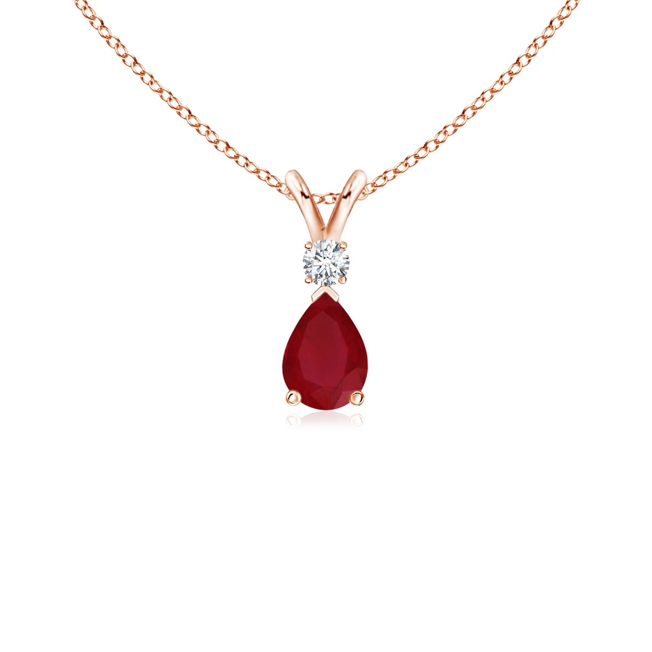 6x4mm AA Ruby Teardrop Pendant with Diamond in 9K Rose Gold 