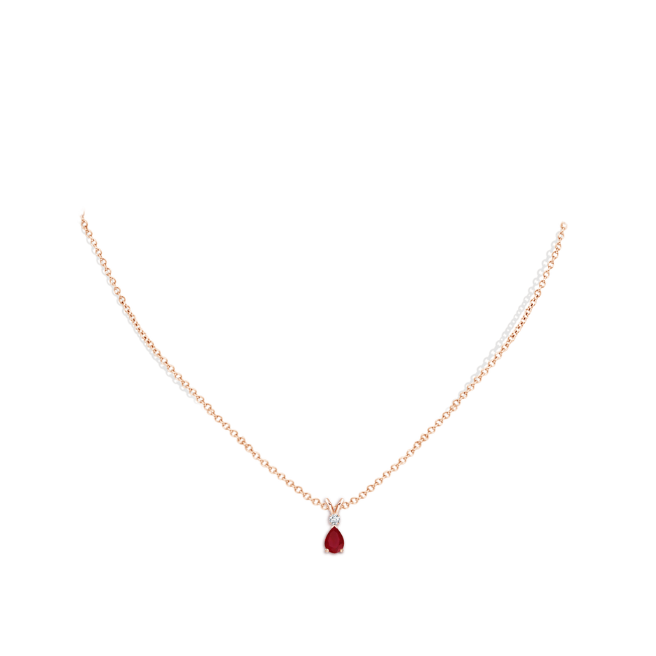 6x4mm AA Ruby Teardrop Pendant with Diamond in 9K Rose Gold pen