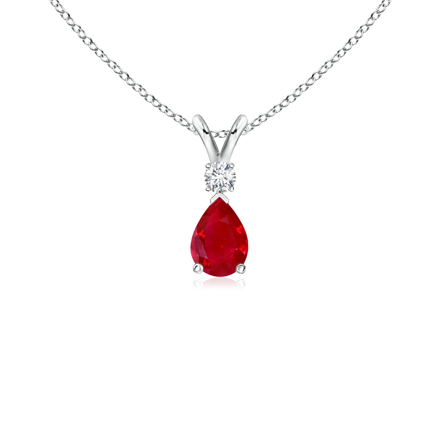 Pear-Shaped Lab-Created Ruby & White Lab-Created Sapphire Double Teardrop  Necklace Sterling Silver & 10K Yellow Gold 18