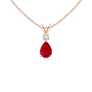 6x4mm AAA Ruby Teardrop Pendant with Diamond in 9K Rose Gold