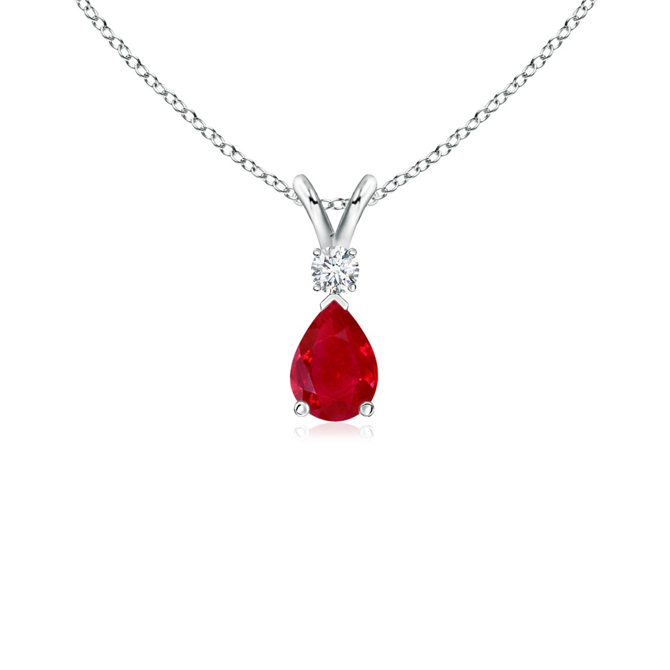 6x4mm AAA Ruby Teardrop Pendant with Diamond in S999 Silver 