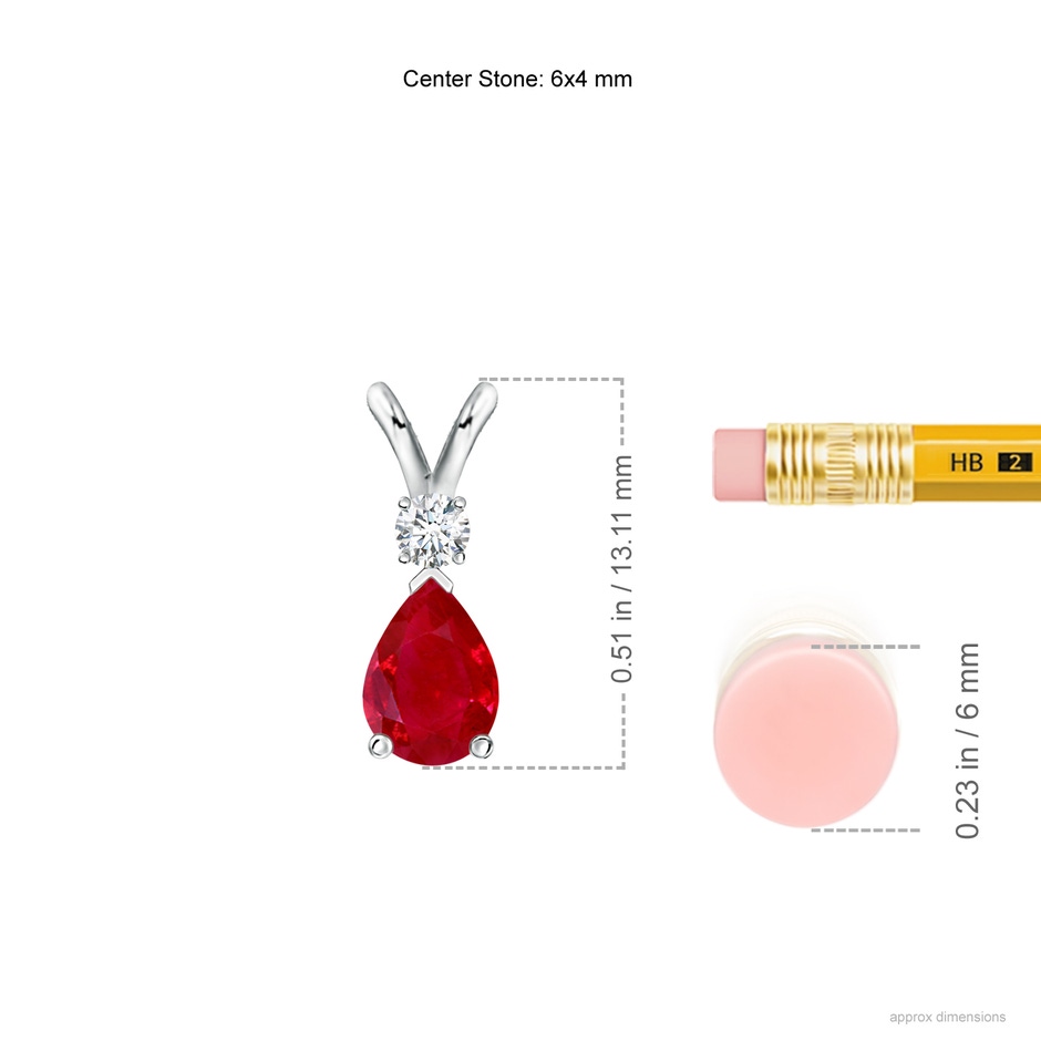 6x4mm AAA Ruby Teardrop Pendant with Diamond in S999 Silver ruler