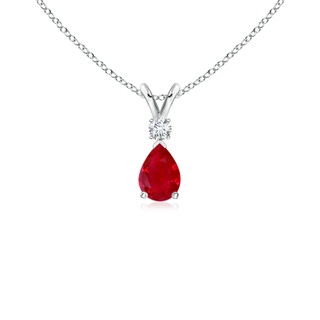 6x4mm AAA Ruby Teardrop Pendant with Diamond in White Gold