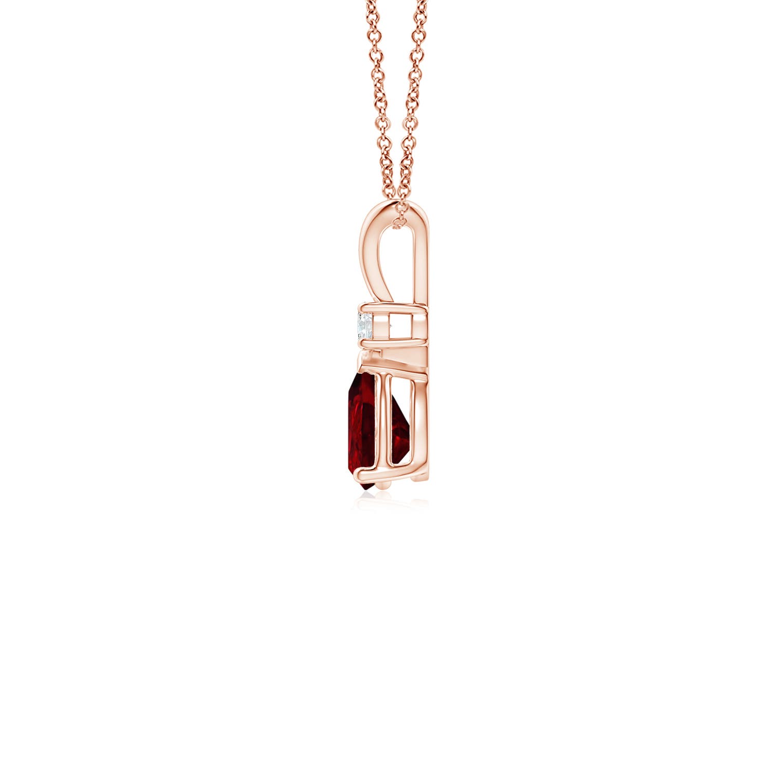 6x4mm AAAA Ruby Teardrop Pendant with Diamond in 18K Rose Gold