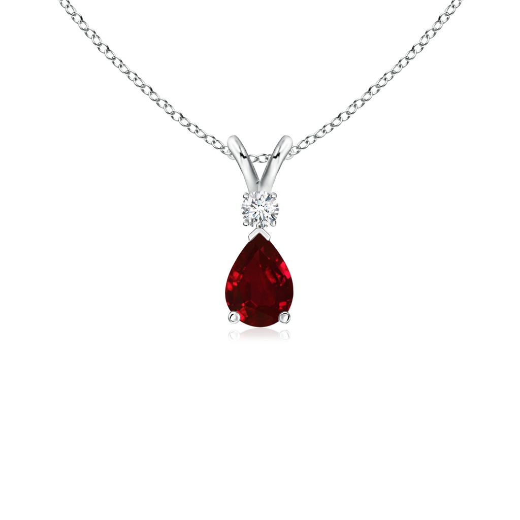 6x4mm AAAA Ruby Teardrop Pendant with Diamond in 18K White Gold