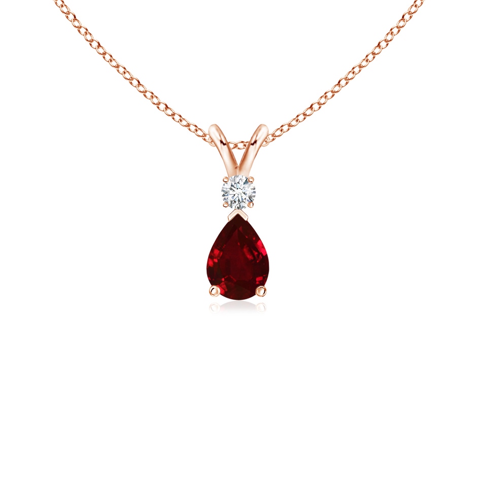 6x4mm AAAA Ruby Teardrop Pendant with Diamond in 9K Rose Gold 
