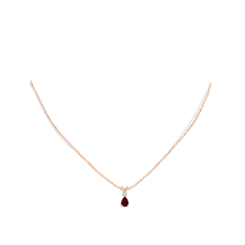 6x4mm AAAA Ruby Teardrop Pendant with Diamond in 9K Rose Gold pen