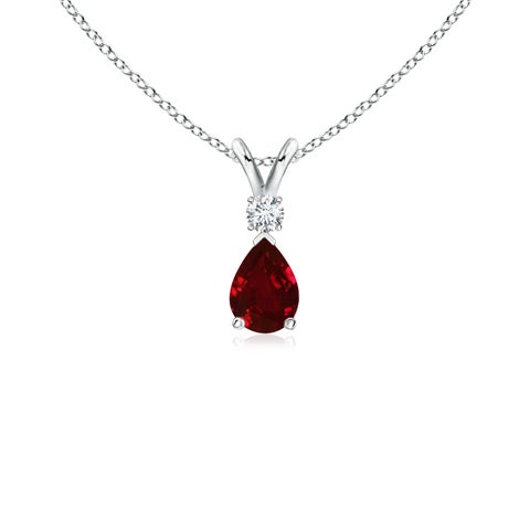 6x4mm AAAA Ruby Teardrop Pendant with Diamond in S999 Silver