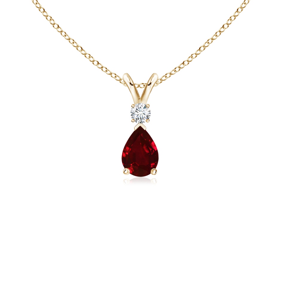 6x4mm AAAA Ruby Teardrop Pendant with Diamond in Yellow Gold 