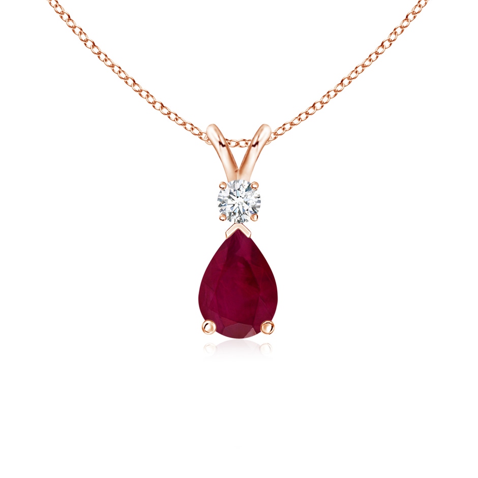 7x5mm A Ruby Teardrop Pendant with Diamond in Rose Gold 