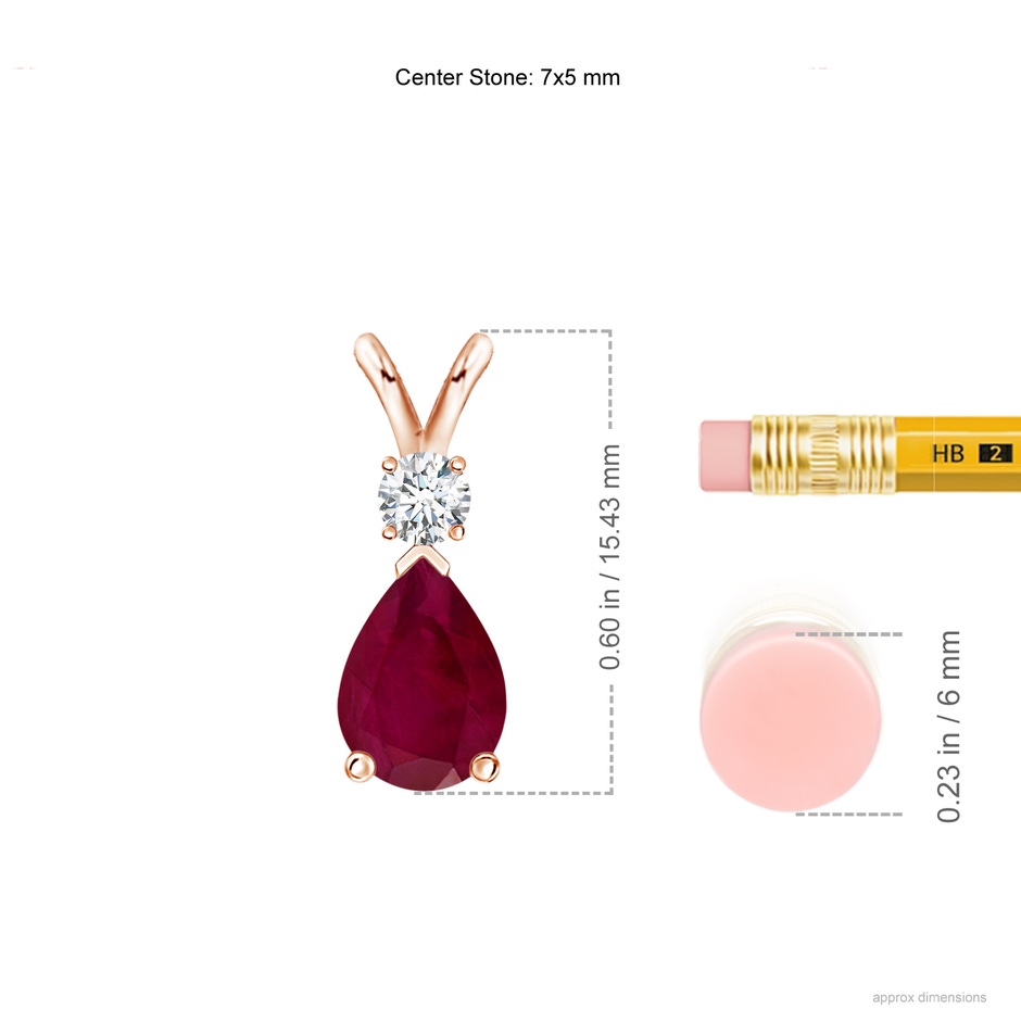 7x5mm A Ruby Teardrop Pendant with Diamond in Rose Gold ruler