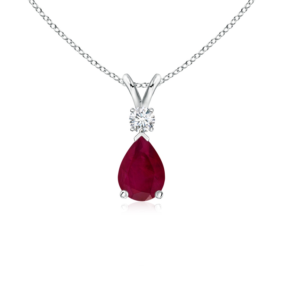 7x5mm A Ruby Teardrop Pendant with Diamond in S999 Silver 
