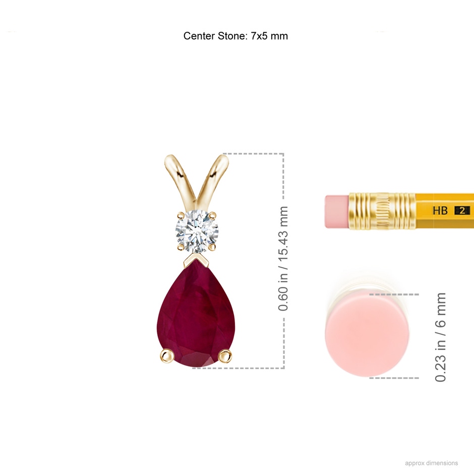 7x5mm A Ruby Teardrop Pendant with Diamond in Yellow Gold ruler