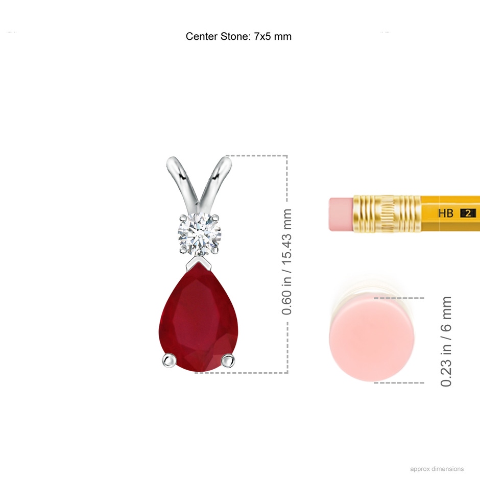 7x5mm AA Ruby Teardrop Pendant with Diamond in S999 Silver ruler