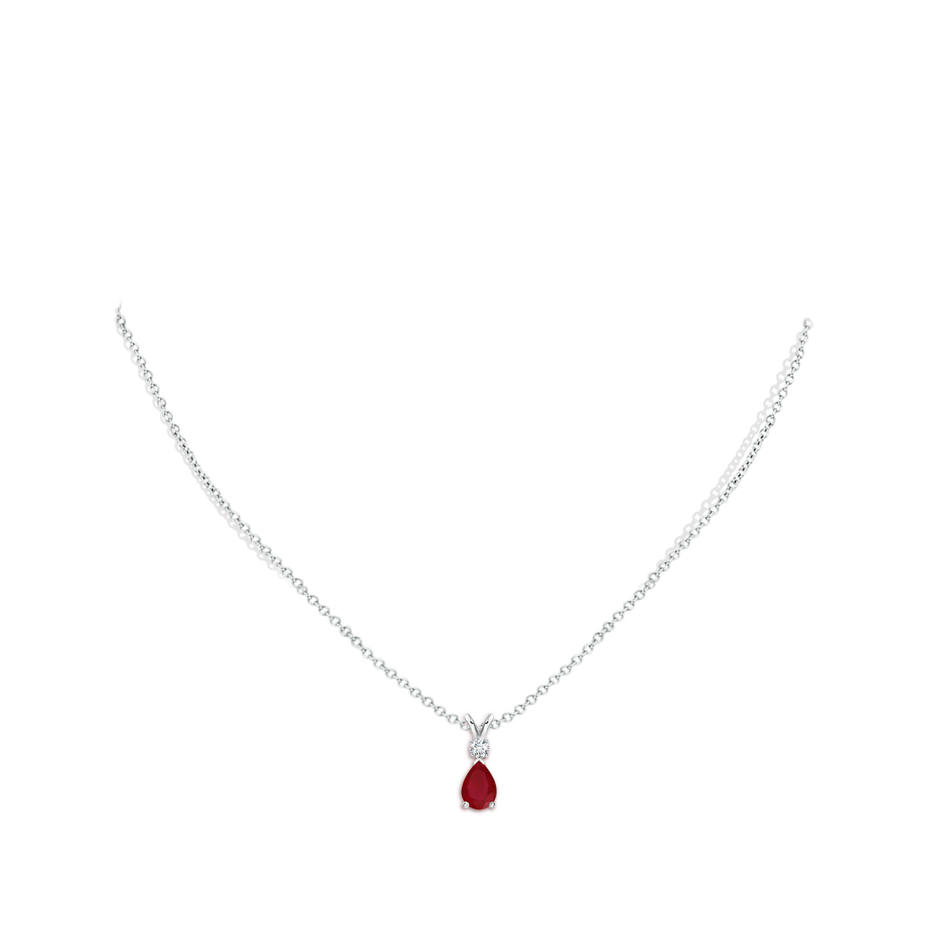 7x5mm AA Ruby Teardrop Pendant with Diamond in S999 Silver pen