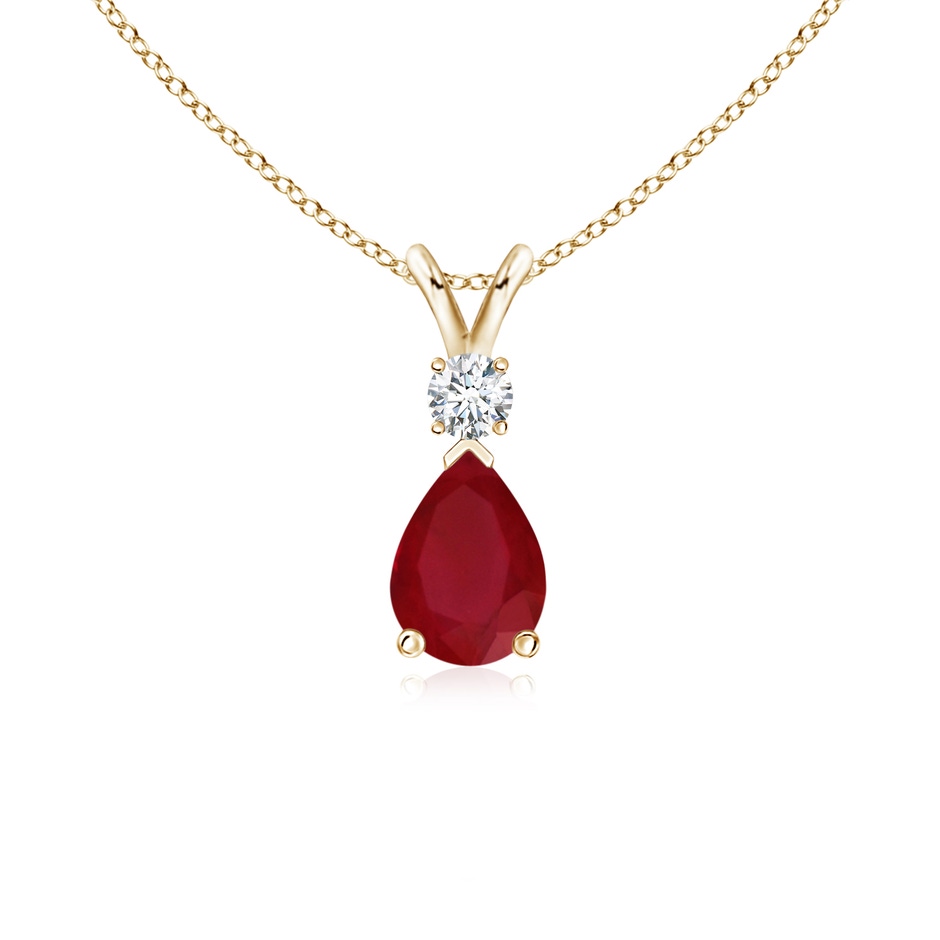 7x5mm AA Ruby Teardrop Pendant with Diamond in Yellow Gold 