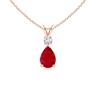 7x5mm AAA Ruby Teardrop Pendant with Diamond in 9K Rose Gold