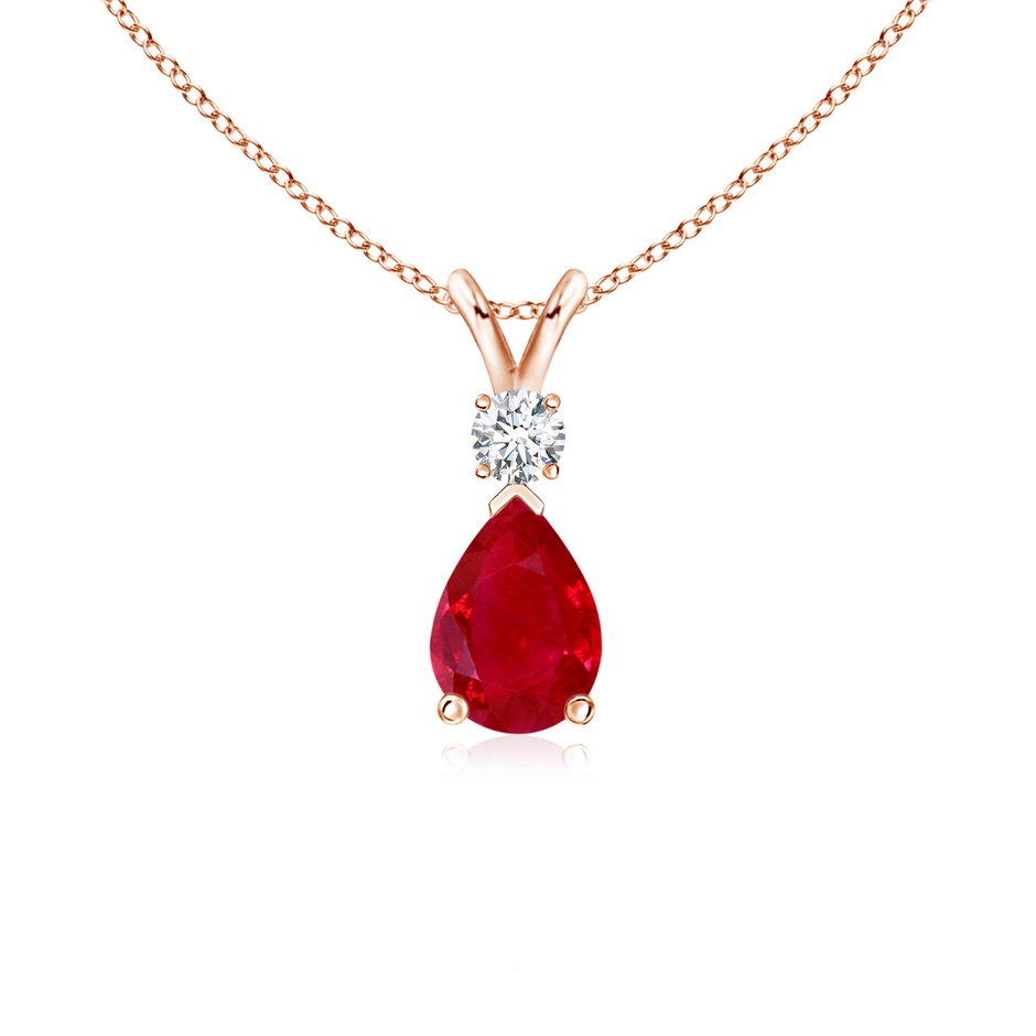 7x5mm AAA Ruby Teardrop Pendant with Diamond in 9K Rose Gold 