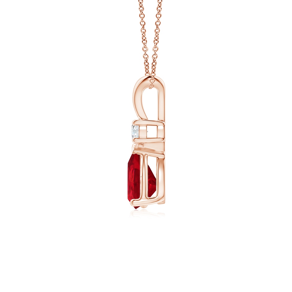 7x5mm AAA Ruby Teardrop Pendant with Diamond in 9K Rose Gold side 199