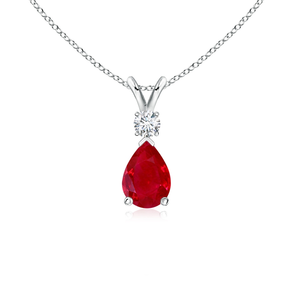 7x5mm AAA Ruby Teardrop Pendant with Diamond in P950 Platinum 