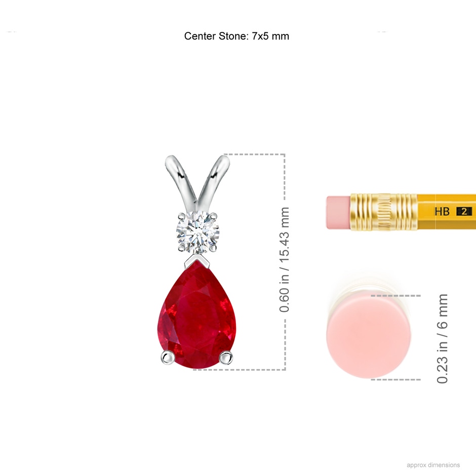7x5mm AAA Ruby Teardrop Pendant with Diamond in P950 Platinum ruler