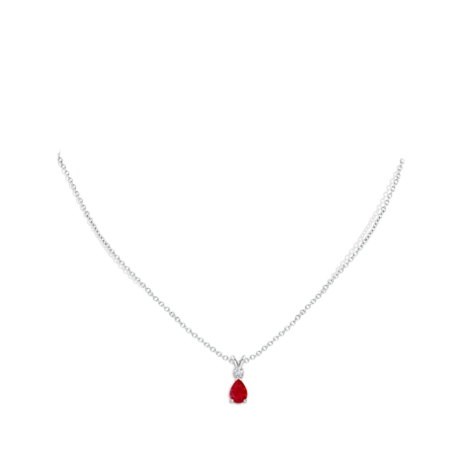 7x5mm AAA Ruby Teardrop Pendant with Diamond in P950 Platinum pen