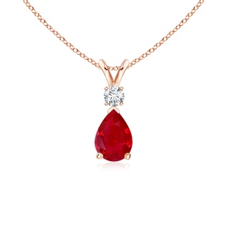 7x5mm AAA Ruby Teardrop Pendant with Diamond in Rose Gold