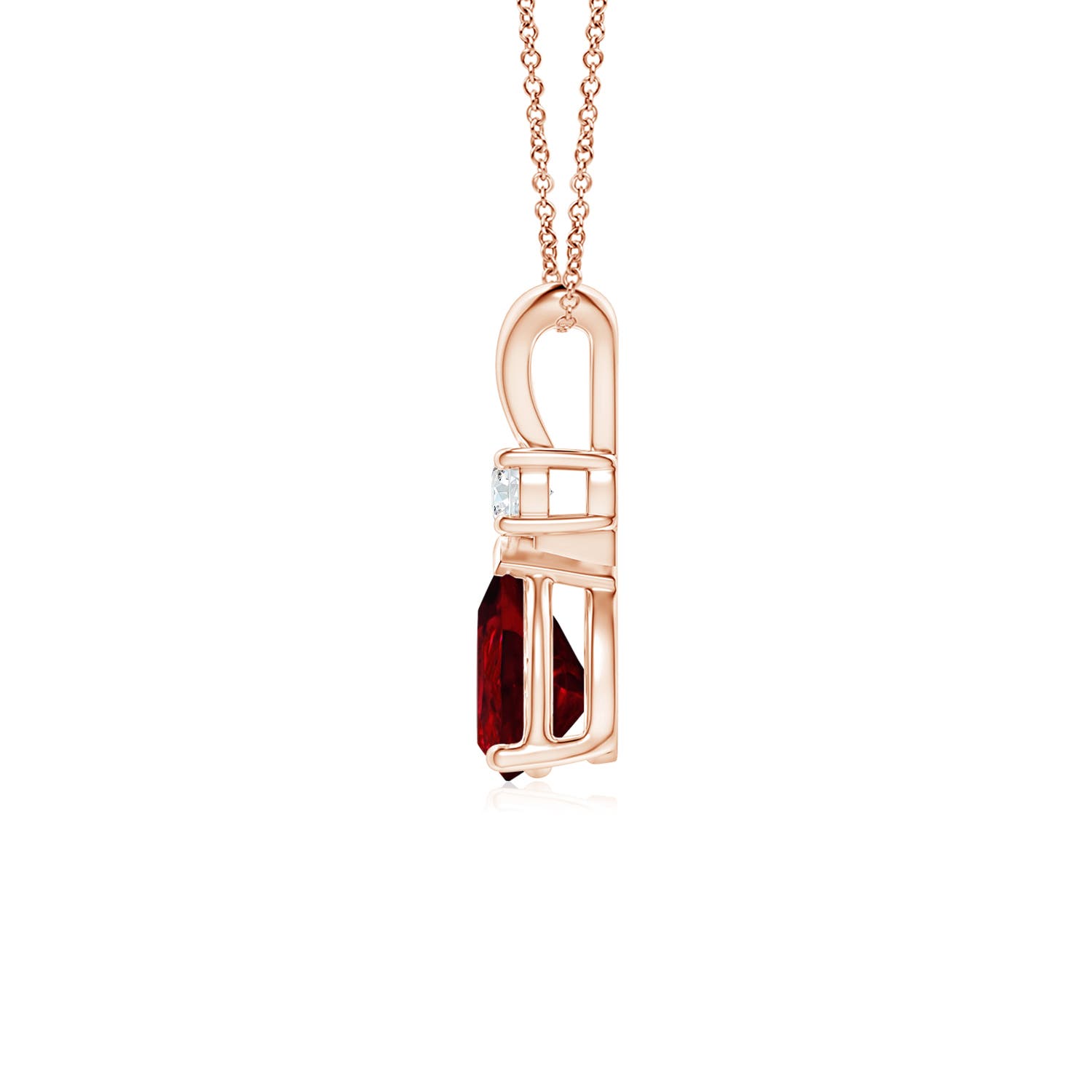 7x5mm AAAA Ruby Teardrop Pendant with Diamond in Rose Gold