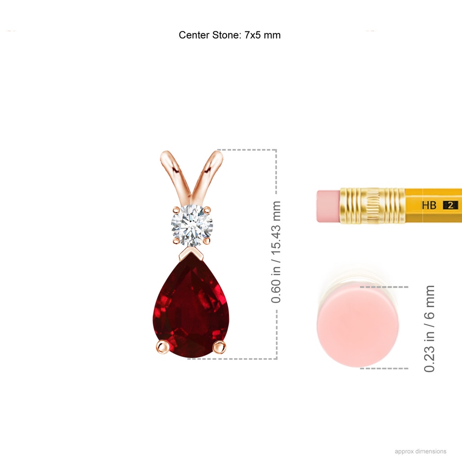 7x5mm AAAA Ruby Teardrop Pendant with Diamond in Rose Gold ruler