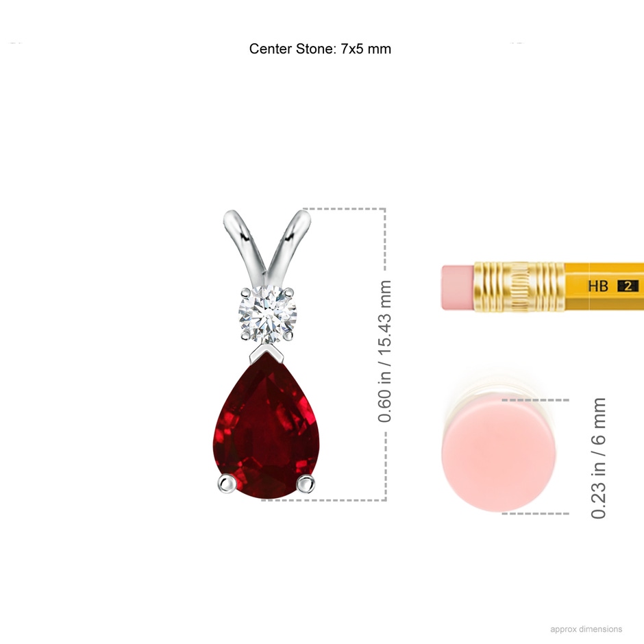 7x5mm AAAA Ruby Teardrop Pendant with Diamond in S999 Silver ruler