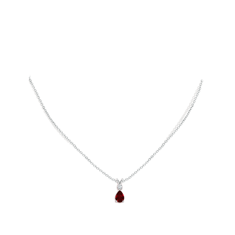7x5mm AAAA Ruby Teardrop Pendant with Diamond in S999 Silver pen