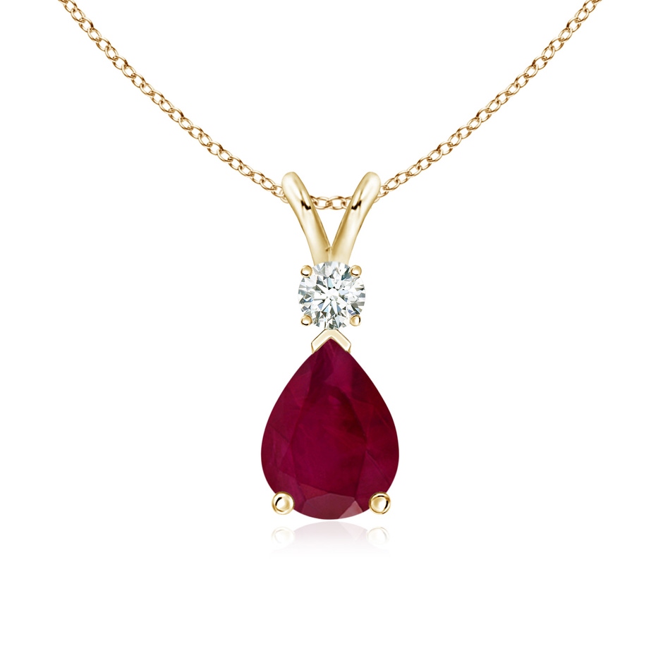 8x6mm A Ruby Teardrop Pendant with Diamond in 18K Yellow Gold 