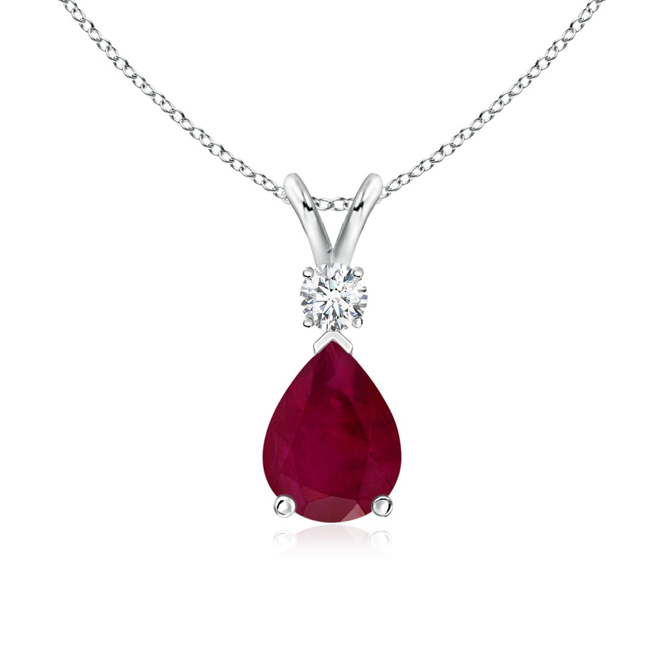 8x6mm A Ruby Teardrop Pendant with Diamond in P950 Platinum 
