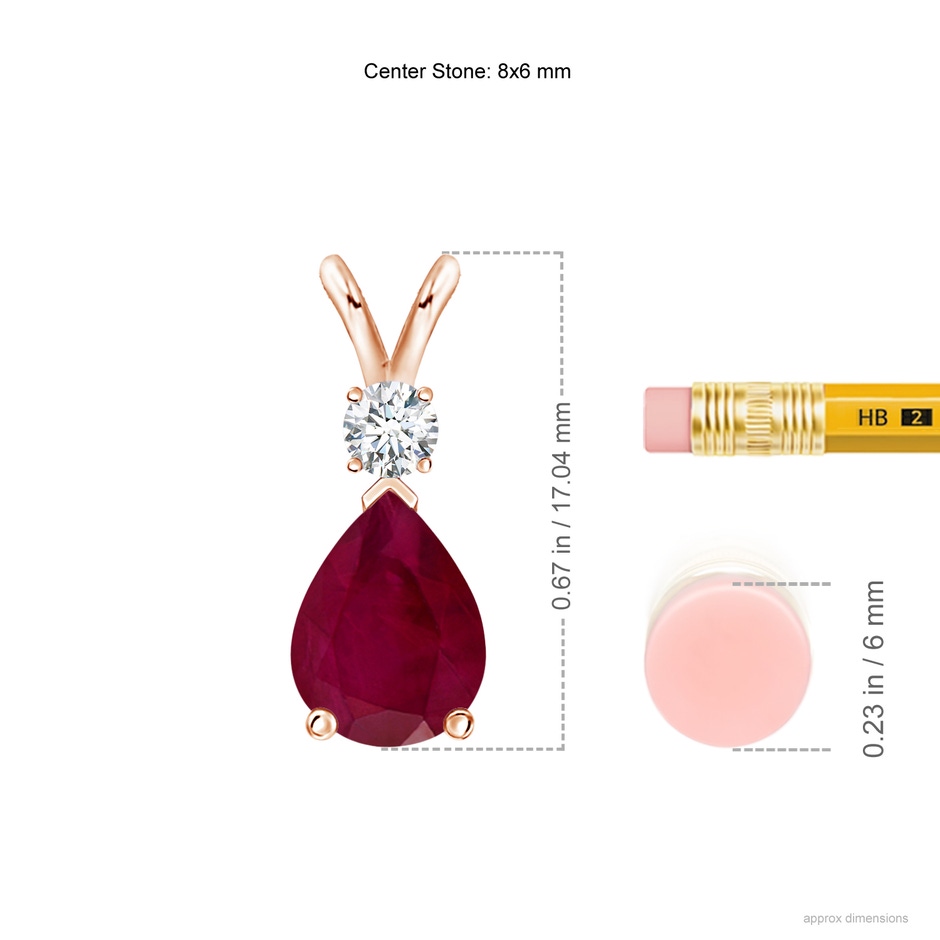 8x6mm A Ruby Teardrop Pendant with Diamond in Rose Gold ruler