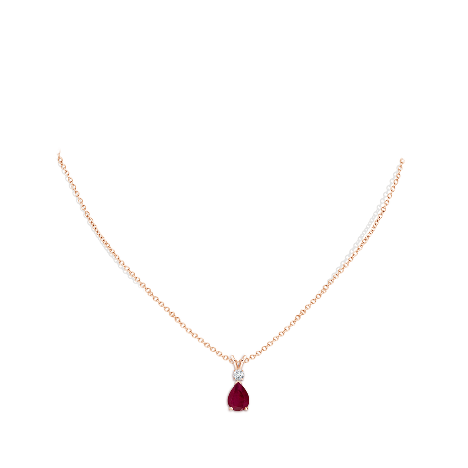 8x6mm A Ruby Teardrop Pendant with Diamond in Rose Gold pen