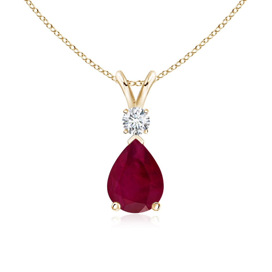 8x6mm A Ruby Teardrop Pendant with Diamond in Yellow Gold 