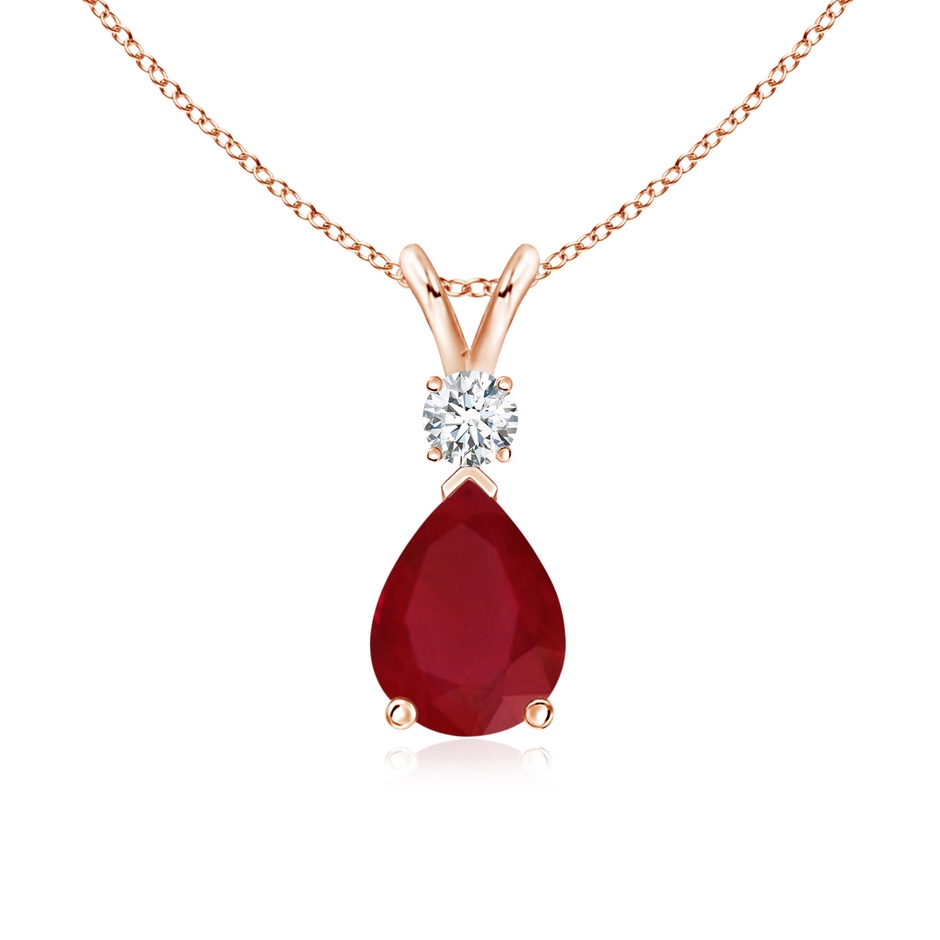 8x6mm AA Ruby Teardrop Pendant with Diamond in Rose Gold 