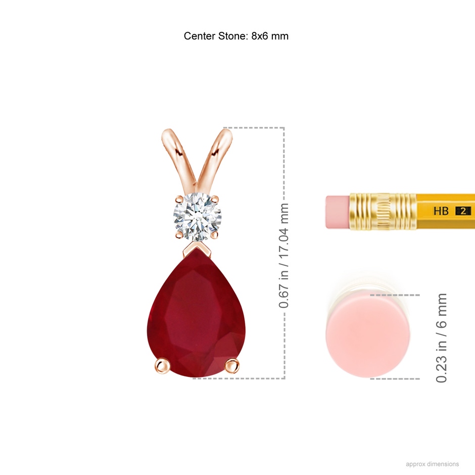 8x6mm AA Ruby Teardrop Pendant with Diamond in Rose Gold ruler
