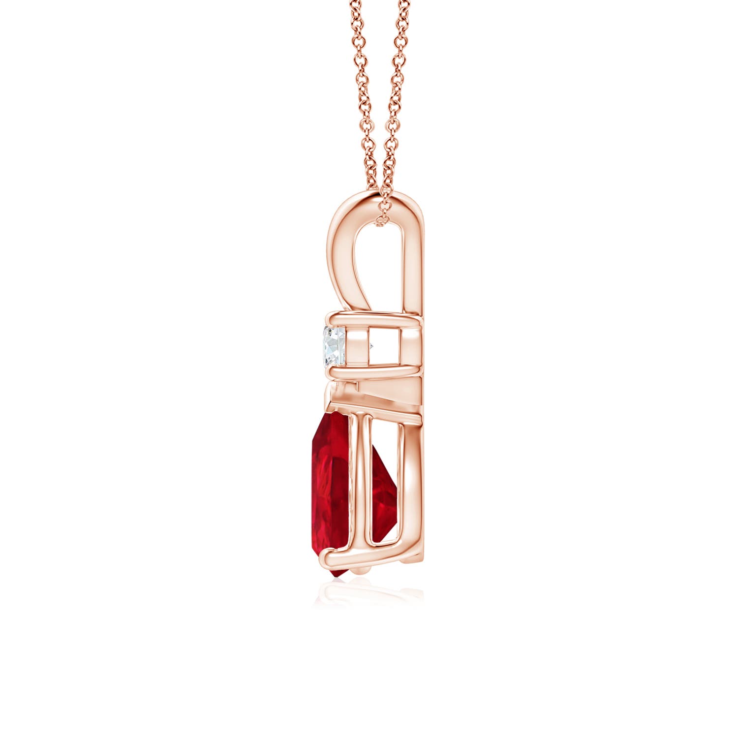 8x6mm AAA Ruby Teardrop Pendant with Diamond in 18K Rose Gold
