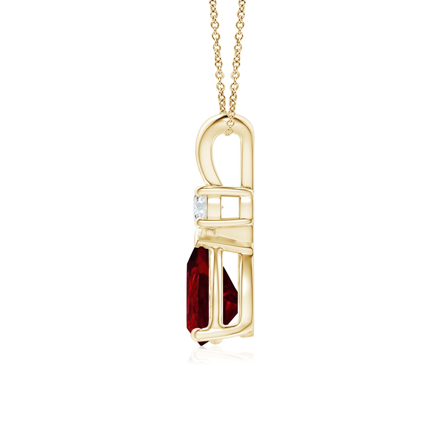 8x6mm AAAA Ruby Teardrop Pendant with Diamond in 18K Yellow Gold