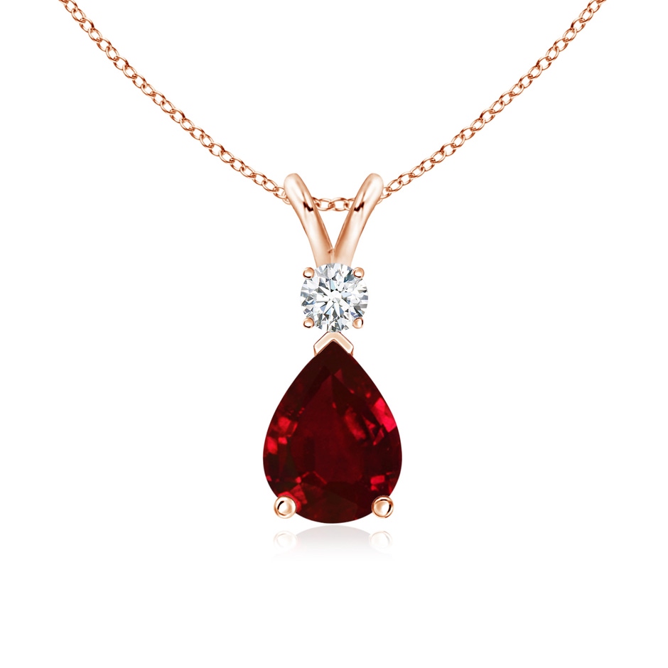 8x6mm AAAA Ruby Teardrop Pendant with Diamond in 9K Rose Gold 