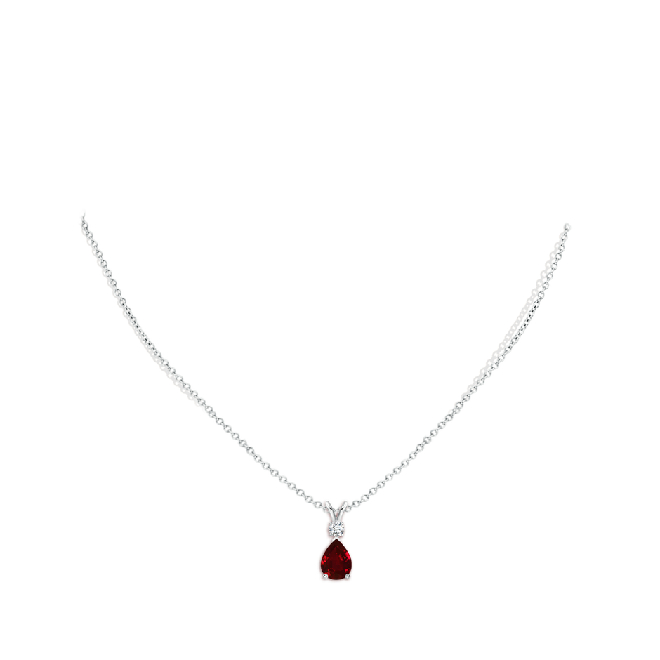 8x6mm AAAA Ruby Teardrop Pendant with Diamond in P950 Platinum pen