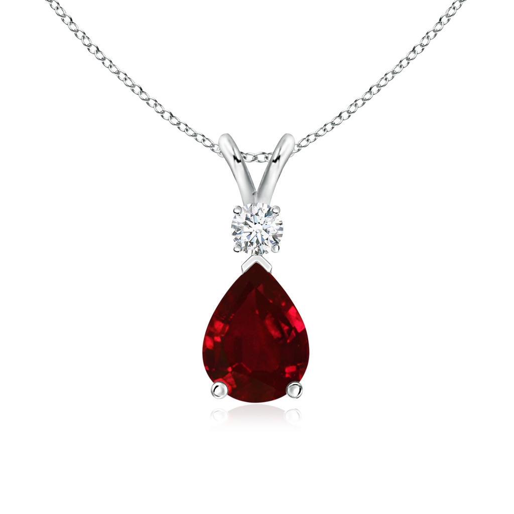 8x6mm AAAA Ruby Teardrop Pendant with Diamond in White Gold 