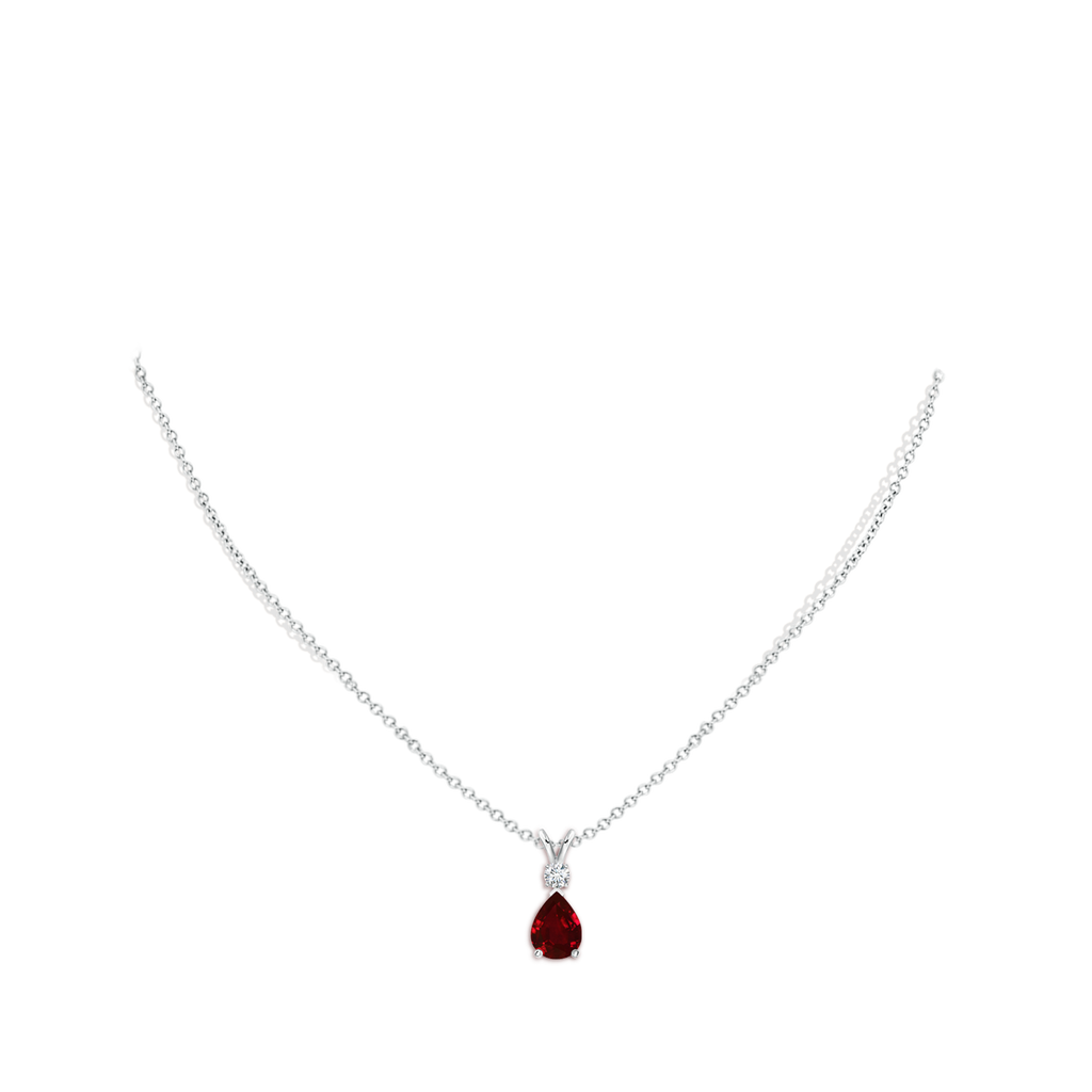 8x6mm AAAA Ruby Teardrop Pendant with Diamond in White Gold pen