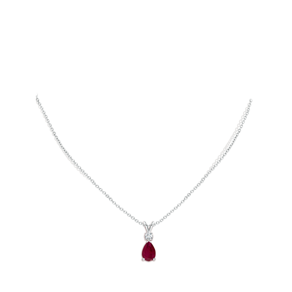 9x6mm A Ruby Teardrop Pendant with Diamond in 18K White Gold pen