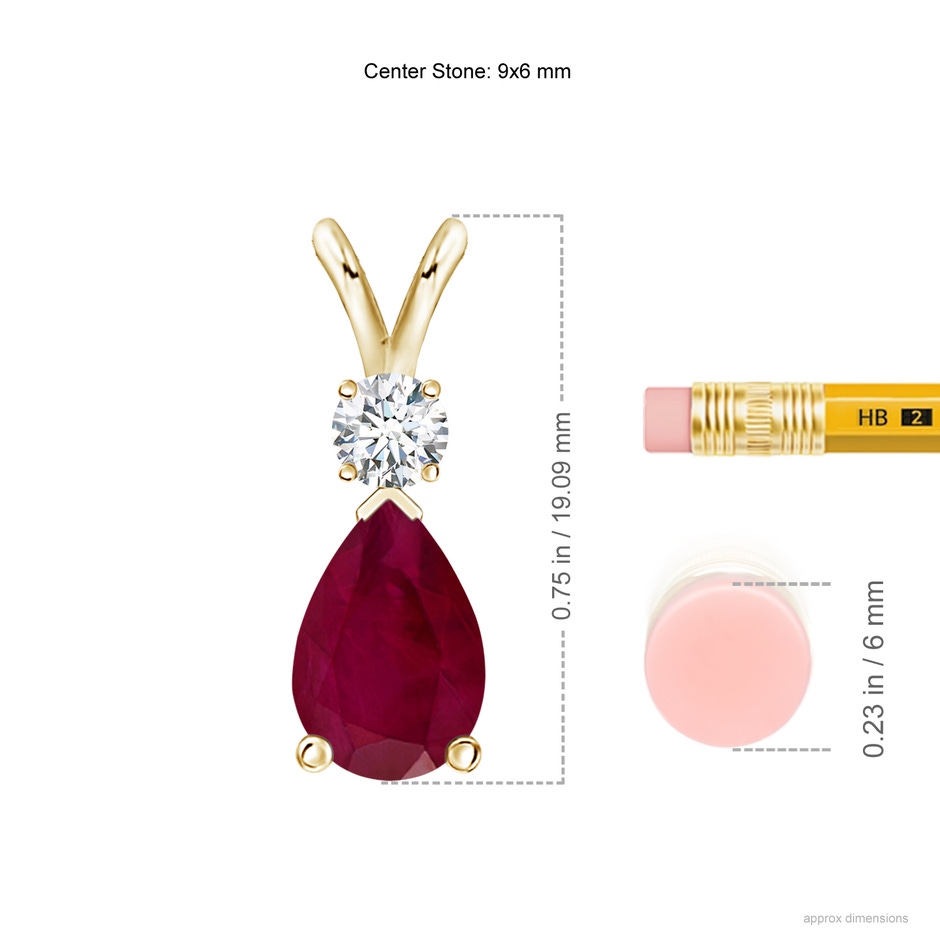 9x6mm A Ruby Teardrop Pendant with Diamond in 18K Yellow Gold ruler