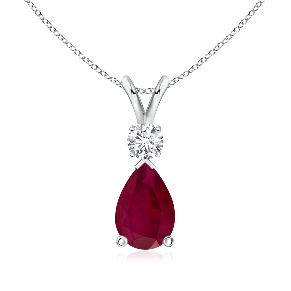 9x6mm A Ruby Teardrop Pendant with Diamond in P950 Platinum 