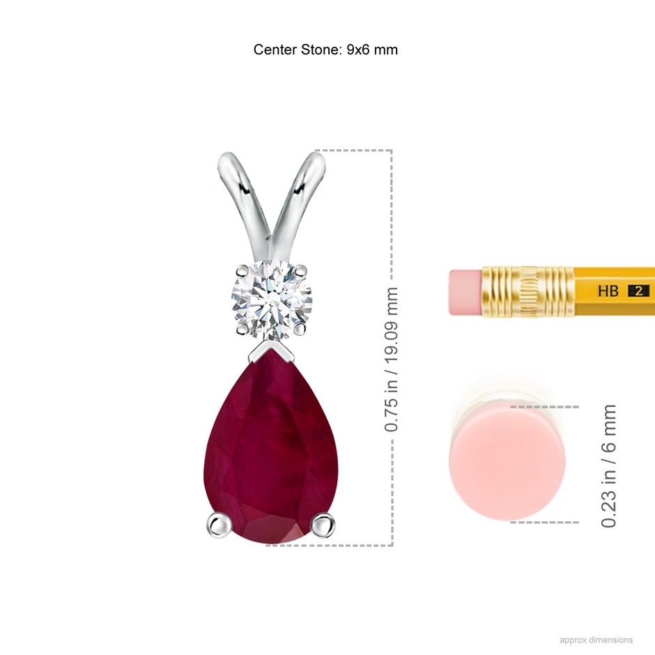 9x6mm A Ruby Teardrop Pendant with Diamond in P950 Platinum ruler