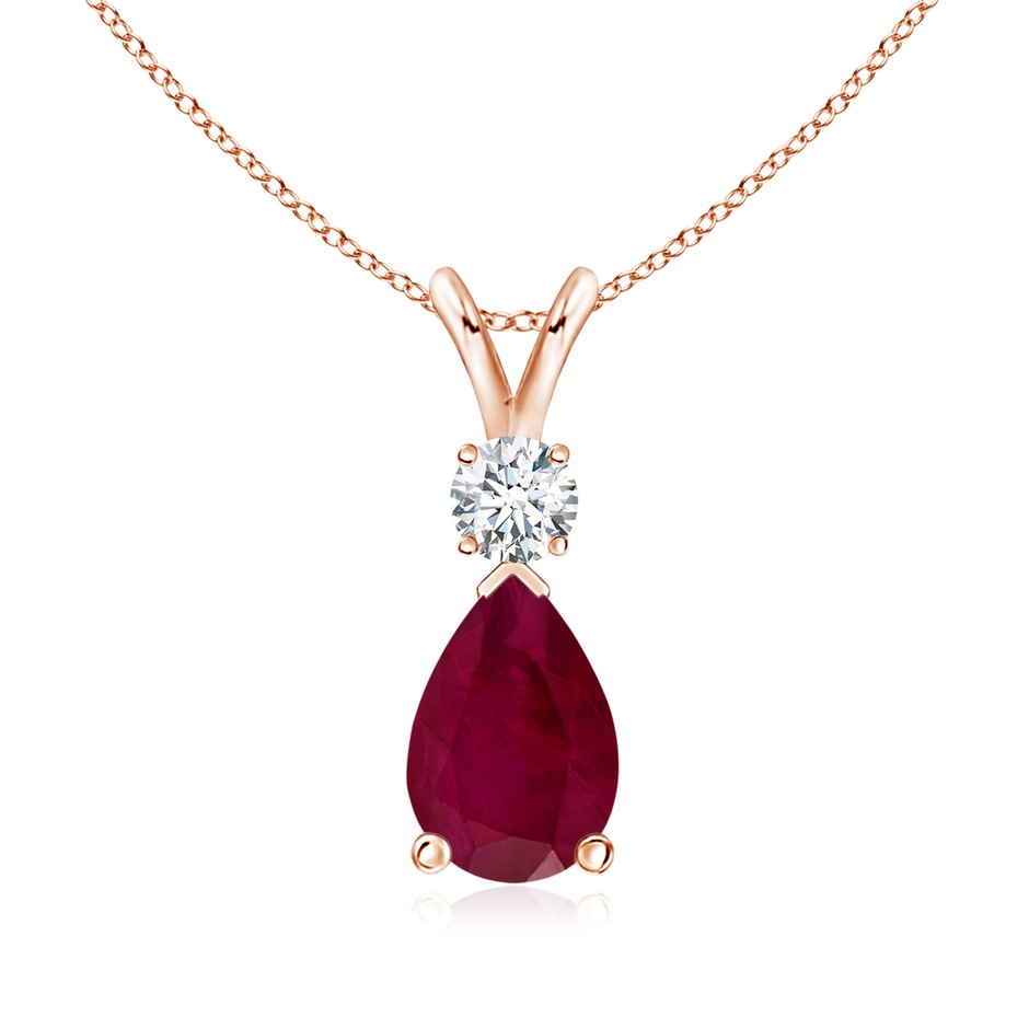 9x6mm A Ruby Teardrop Pendant with Diamond in Rose Gold 